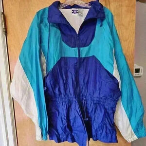Vintage 1990s 90s Pro Spirit Aqua Teal Color Block Zip Up Windbreaker Jacket L